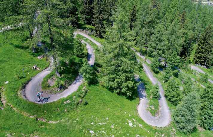 Mal durch den Mischwald, mal an Almen vorbei führt die Tour zum einsteigertauglichen Flow Country Trail.
