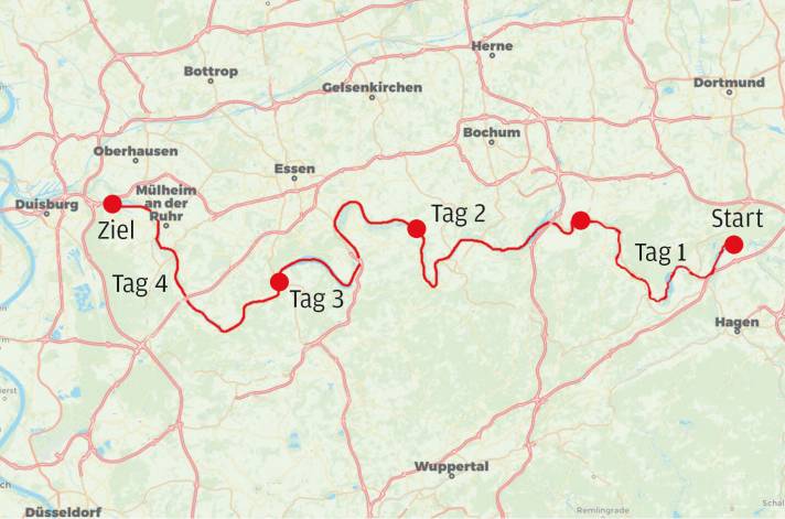 Die Vier-Tages-Tour-de-Ruhr in der Übersichtskarte