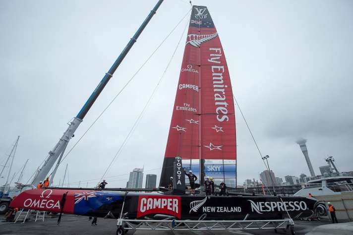   The wing mast was placed on land for christening