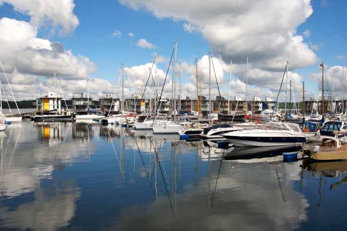   A Delphia and a Baviaria are stationed in the Sonwik marina.
