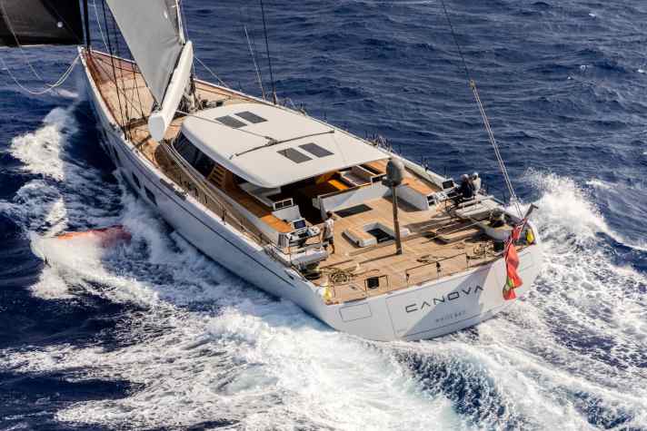 Spacesheet frenzy: Here "Canova" easily tops the hull speed of 16 knots. Top speeds of 25 knots have already been achieved, with four to five knots of growth attributed to the foil. | n.