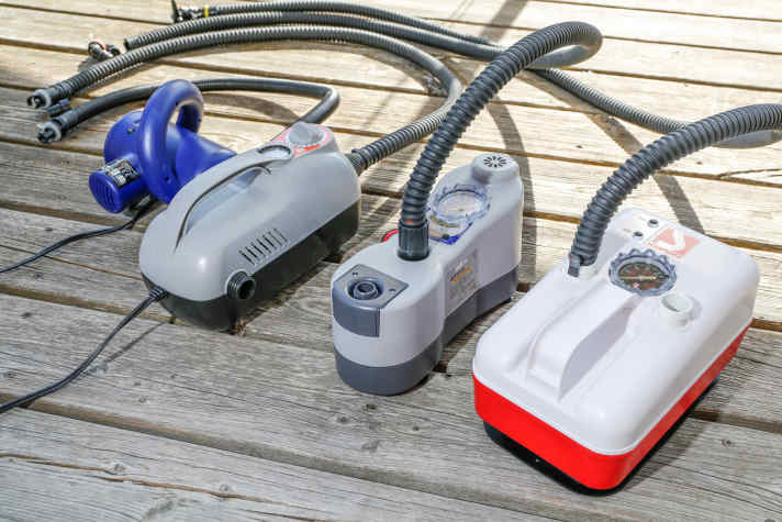 Test: SUP electric pumps (from left to right): Sevylor, Explorer, Bravo BTP 12, Bravo 20