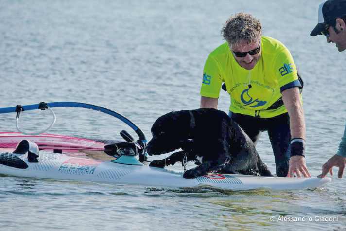 Always with him, his self-trained guide dog Thor.