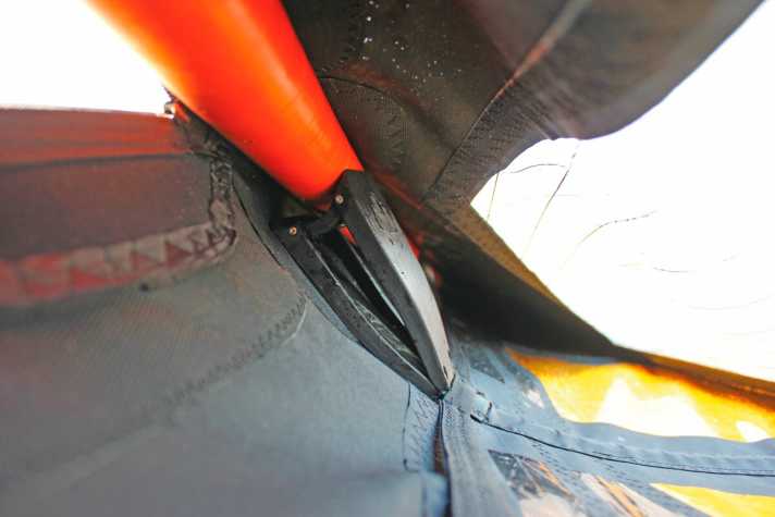 Interior view - the camber supports the sail batten against the mast (orange)