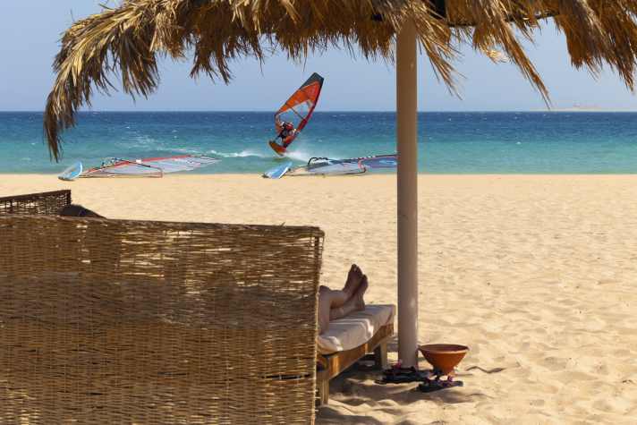 Nick Spangenberg, 20 years old, from Kassel, windsurfing pro, in front of the ION Club Station, Safaga, Egypt