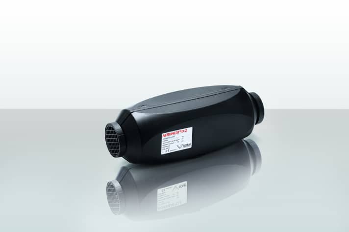   Aeroheat D2 diesel heater from Komp. Flue gas and combustion air connection are on the underside