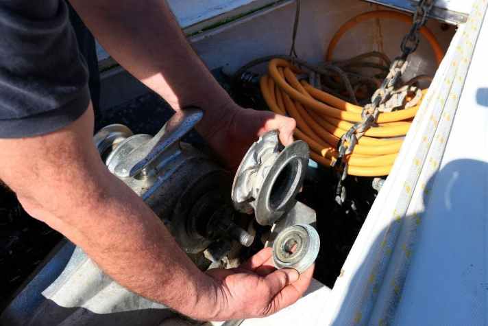 The anchor windlass can be opened with an on-board tool
