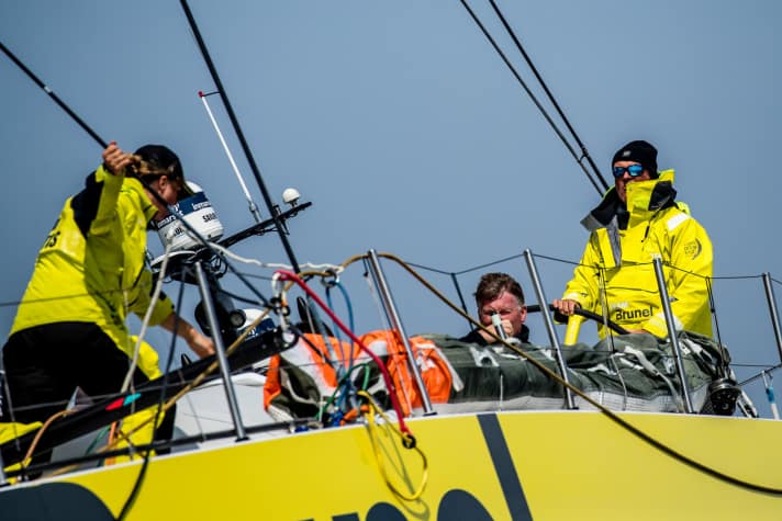   Determined at the wheel: Brunel skipper Bouwe Bekking