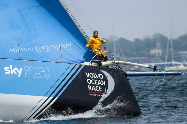   Liz Wardley dominates the forecastle for her team Turn the Tide on Plastic