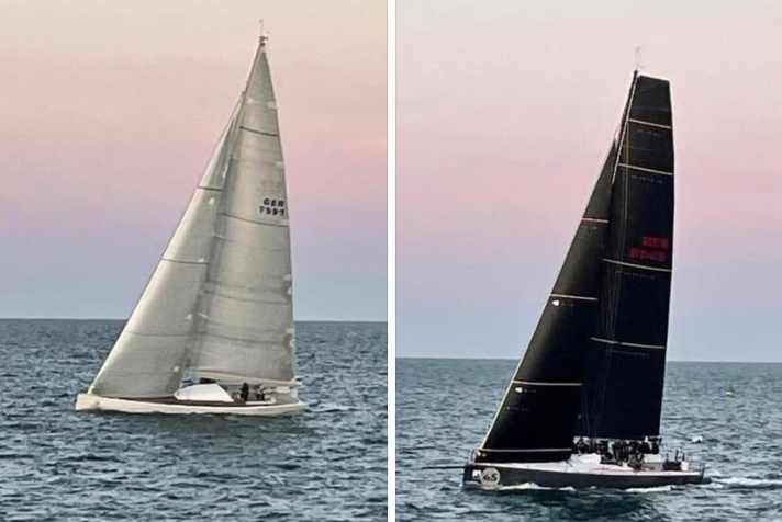 Die beiden ersten Boote im Ziel der ersten beendeten Wettfahrt dieser Nordseewoche: Steffen Müllers Brenta 60 "Almost Nothing" und Michael Berghorns "Halbtrocken 4.5"