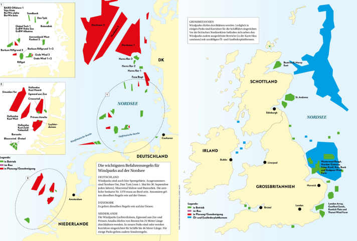 Overview of wind farms in and around the UK in the North Sea