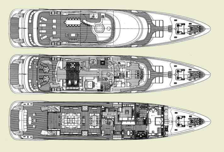 Versatility: The skylounge on the upper deck can be combined with the VIP cabin to form a suite. The owner can use a loggia in front of his office. | n.