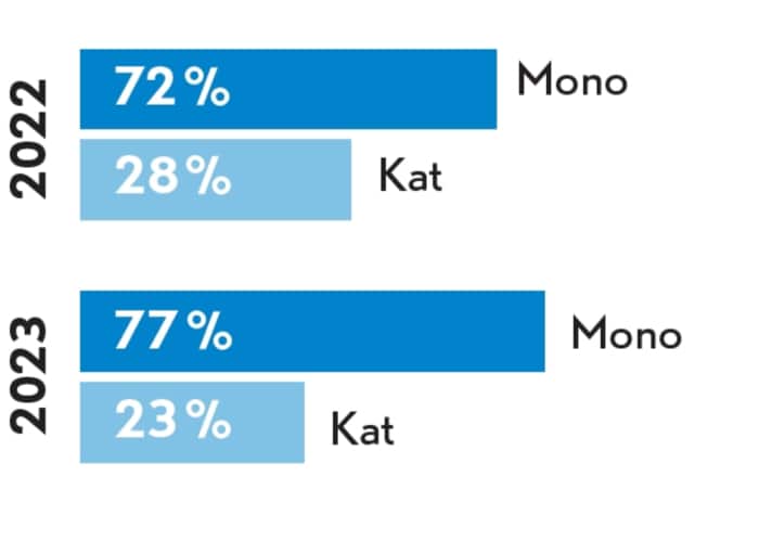 After many boom years, demand for catamarans is declining somewhat. This may also be due to their high weekly prices