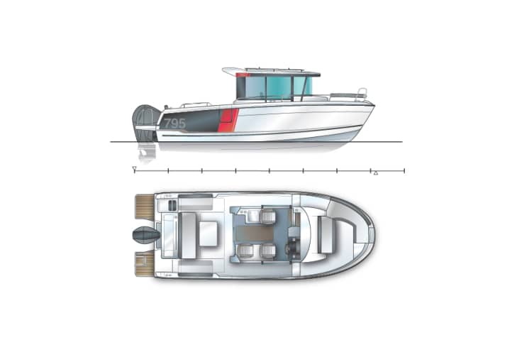 Crack of the Jeanneau Merry Fisher 795 Sport Série2 | Drawing: Marc André Bergmann
