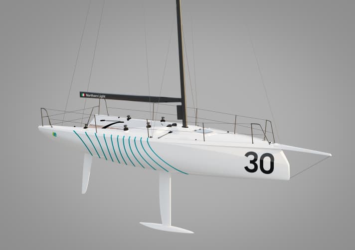 Sporty genes: deep and slim hull appendages, long bowsprit, high and powerful rig made of carbon fibre