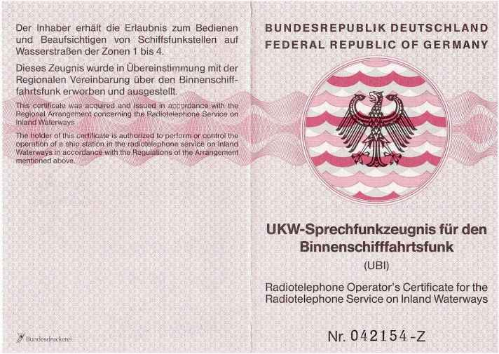 The UBI is a certificate that authorises inland skippers to operate VHF radio equipment.