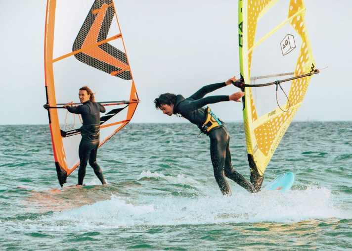 Co-organiser Loris twirls what he calls a "salsa jibe" on the water.