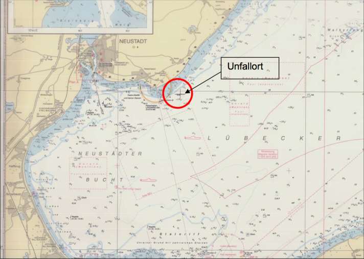   Le lieu de l'accident sur la carte marine