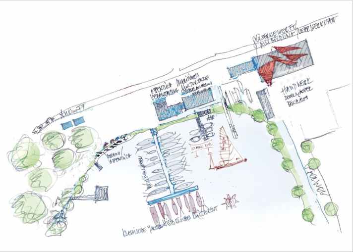 Projektskizze vom abgelehnten Zentrum Klassischer Yachtsport 