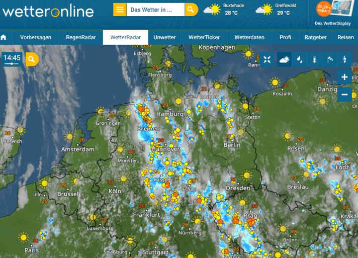 Le radar météorologique de Wetteronline.de, un service Internet parmi d'autres