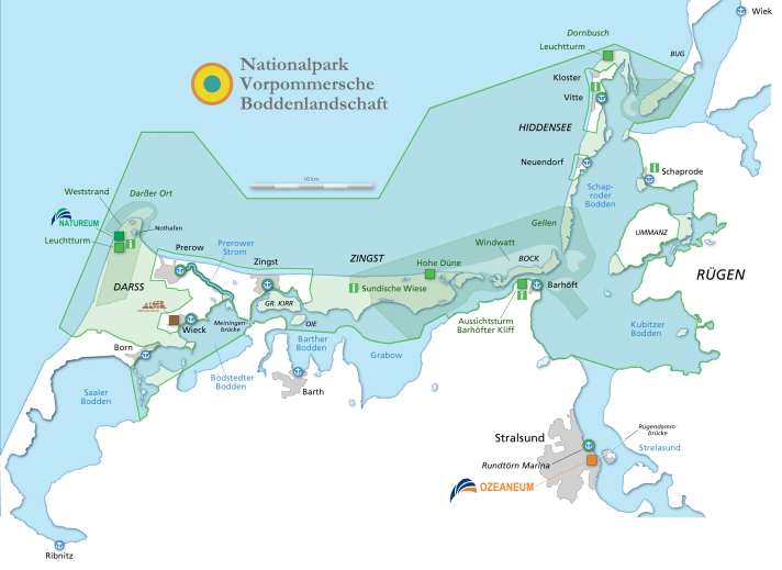   Karte des Nationalparks Vorpommersche Boddenlandschaft.