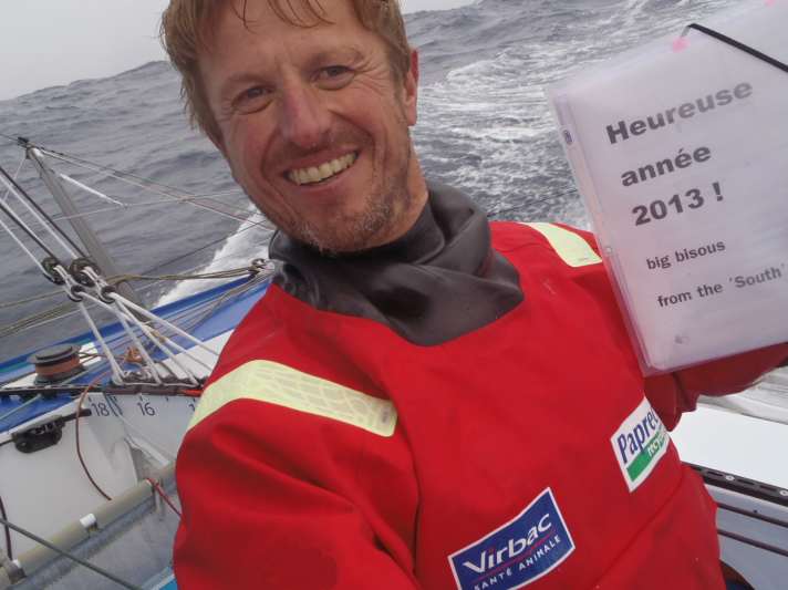   A picture from happy Vendée days: Jean-Pierre Dick wishes his fans a happy new year