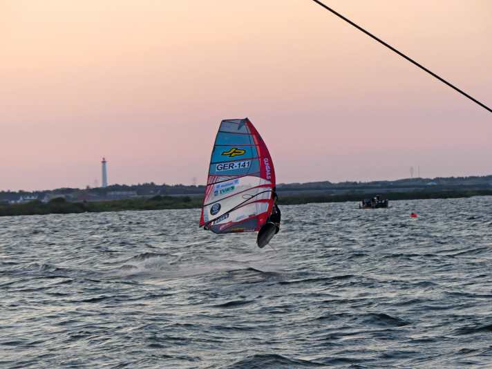 When slaloming in shallow water, Nick always finds a way onto the water...