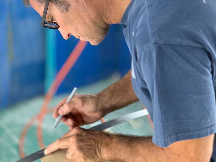 He learnt a lot from master shaper Harold Iggy, but now Schweiger designs the boards exclusively on the computer.