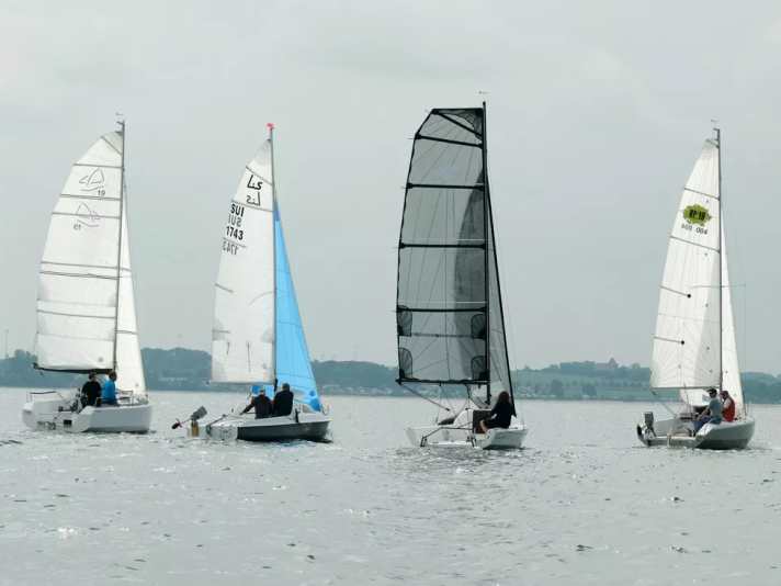 The First 18 (2nd from right) is supplied with a gennaker as standard