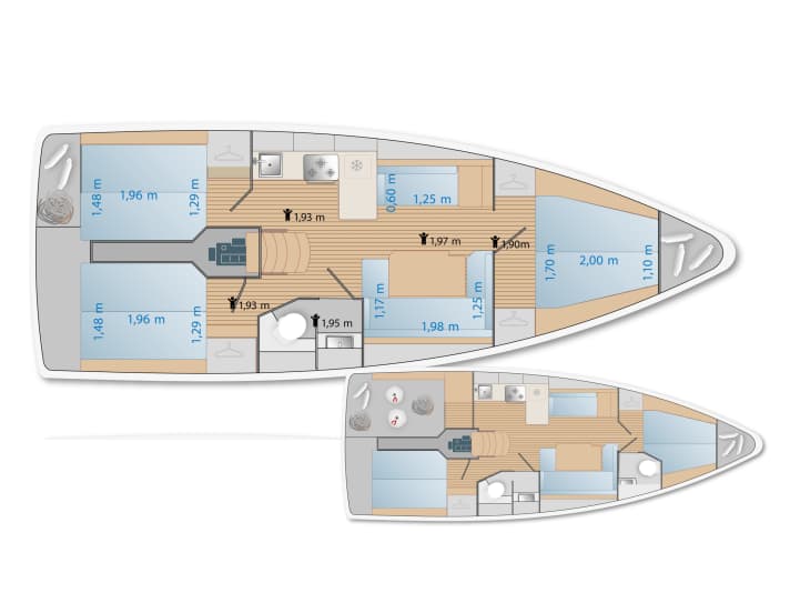 For more privacy: a wide technical channel separates the aft cabins. This ensures more peace and quiet in the berth when fully occupied.