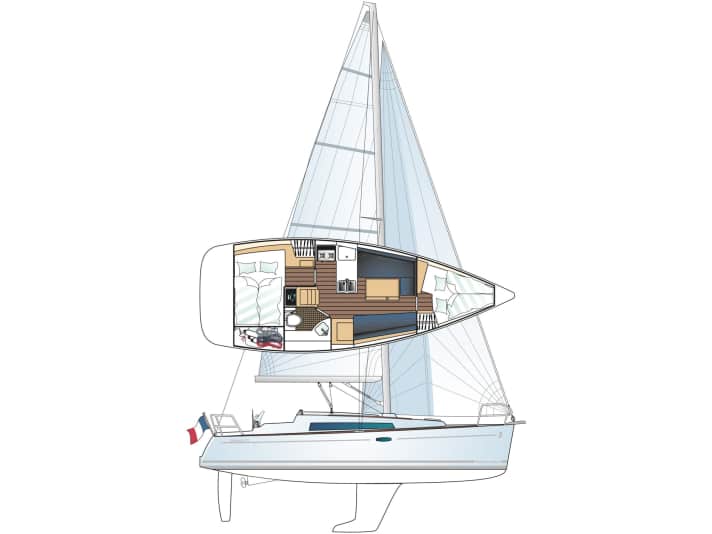 Hull length: 9.30 m Width: 3.39 m Weight: 4.6 tonnes Base price: 73,660 euros Used price: 64,500 euros.