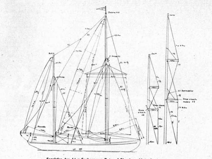 Der Riss der „Sowietasgoht V“: 14 Meter lang, 12 Tonnen schwer, 86 m² Segelfläche am Wind