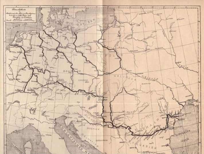   Die erste Übersichtskarte der befahrbahren Binnenwasserstraßen für Wassersportler aus der Feder Otto Protzens