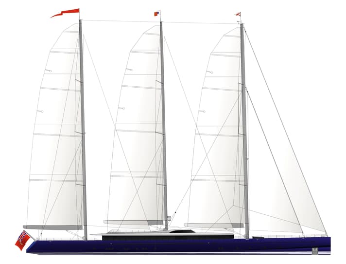 Sollevamento dell'albero: la coffa si ferma a ben 50 metri di altezza. Rondal ha laminato i tre alberi in un unico pezzo