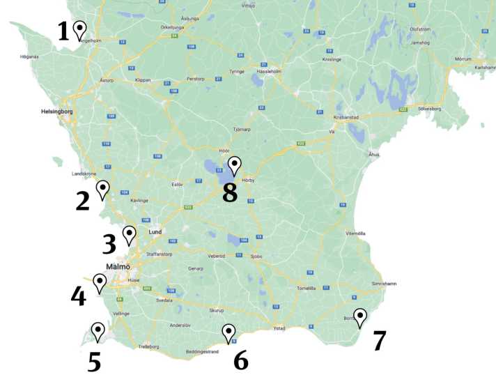 There are eight spots for experts and beginners to explore in southern Sweden.