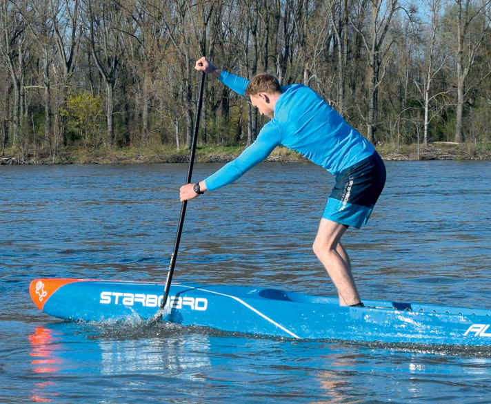 The exercises are selected specifically for SUP: The upper hand pushes, the lower arm pulls, the torso must provide powerful support during rotation.
