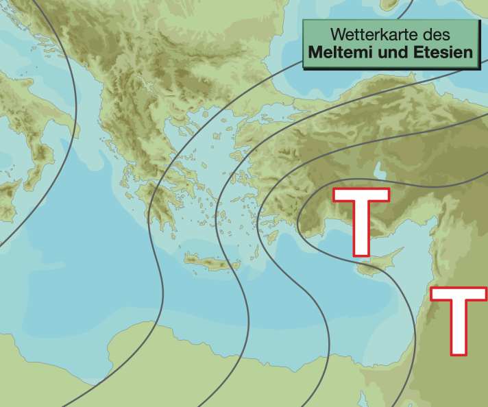 Wetterkarte Meltemi und Etesien