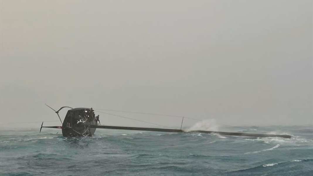 America's Cup: Alinghi capsizes without sails in a heavy rain squall