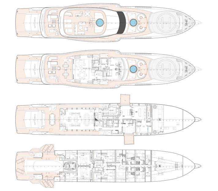 Raumwunder: Auf der Wider 165 schlafen bis zu zwölf Gäste und elf Crewmitglieder, und es ist Platz für zwei Whirlpools und einen Salzwasserpool