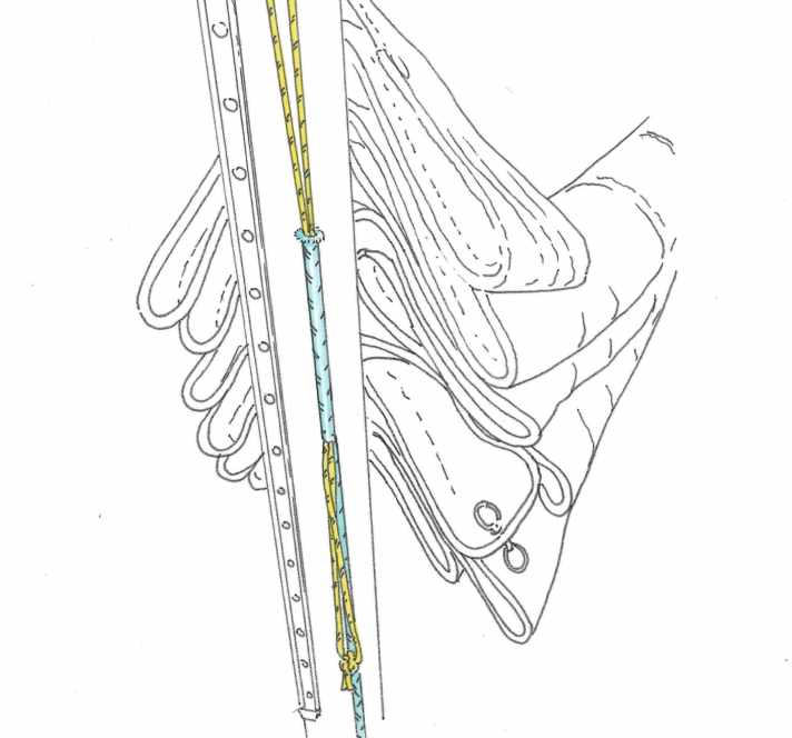 selbstgespleißte Konstriktorklemme am Mast