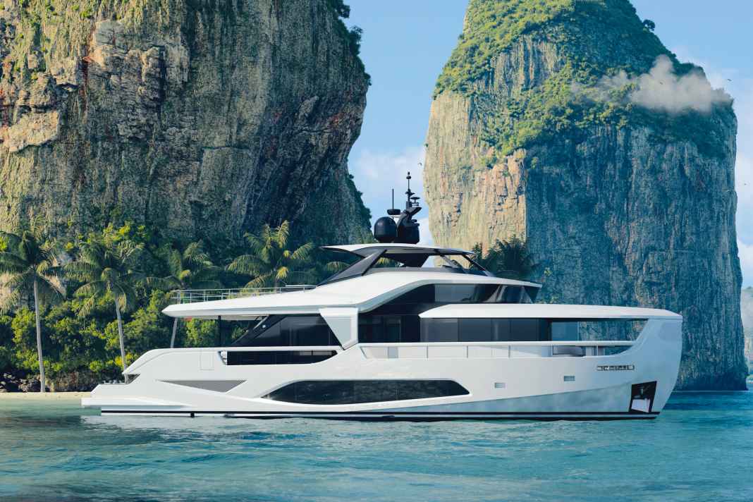 Infynito 80: Life on board the almost 24 metre yacht is likely to take place at the front. The "All-Season-Terrace" is available with a bar or dinette