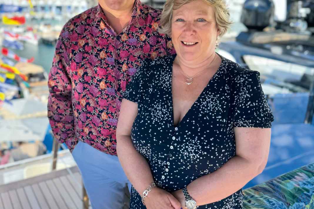 Happy: Julie and Mark Tucker in Monaco harbour. Mrs Tucker runs the studio's business and also advises her husband on design matters. The couple have been married for 34 years.