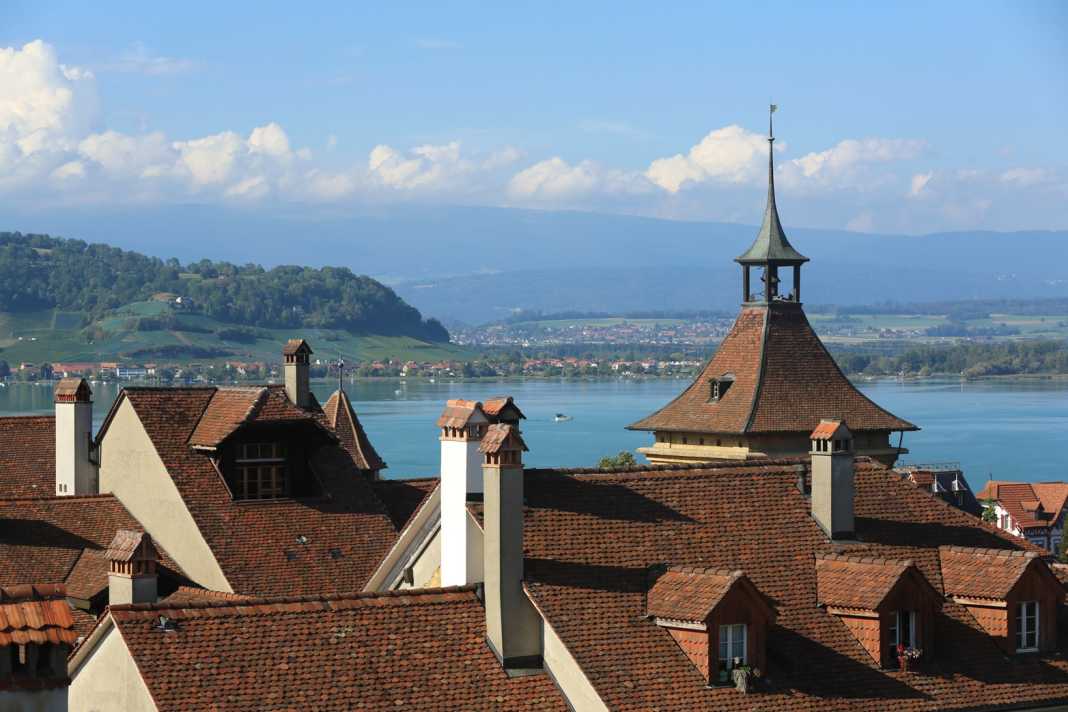 View from the town wall over the old town of Murten