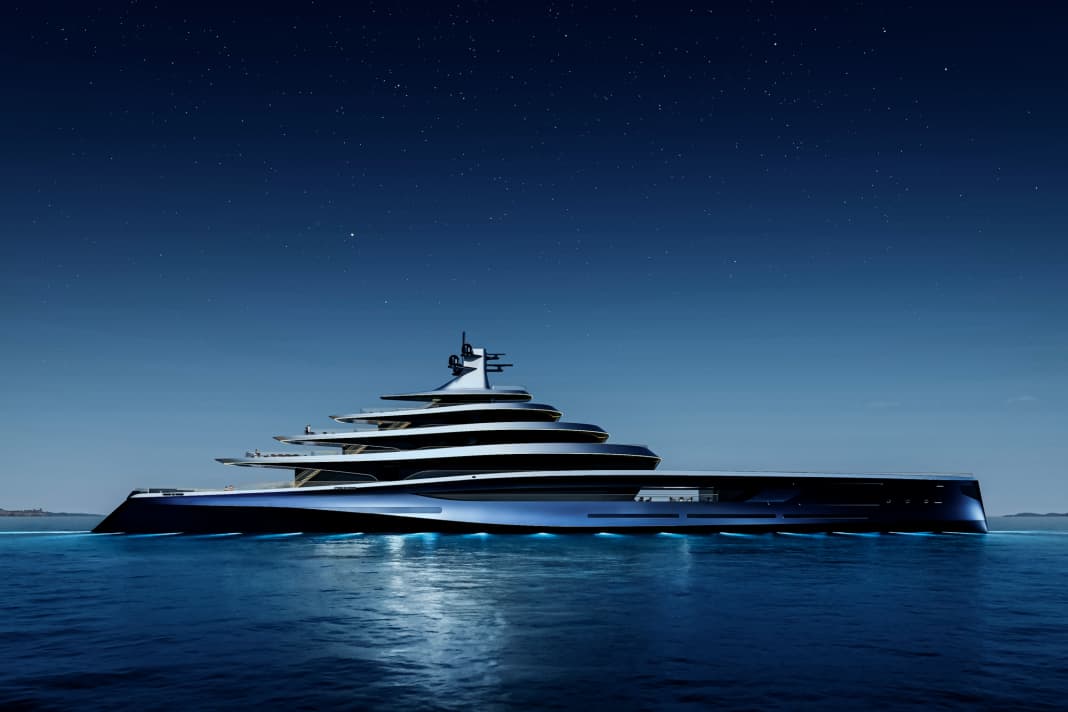 „Aeolus“: Der Bug ist lang gezogen, der Aufbau sitzt weit hinten. Giles Taylor zeichnete die Außenlinien, die den Segelyachten der J-Class ähneln