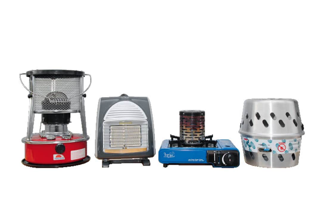 System comparison: The mobile combustion heaters shown here, such as paraffin heaters, gas radiators, attachments for gas cookers or spirit heaters, all consume oxygen and are therefore only suitable for short-term use in open areas. Under no circumstances should they be left unattended