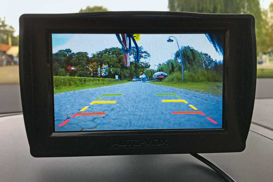 This is how the image reaches the driver. The colour markings help to correctly estimate distances