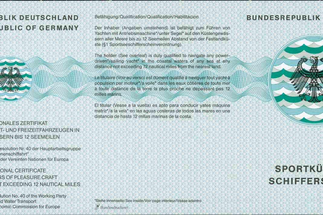 Der Sportküstenschifferschein wird für Küstengewässer (innerhalb 12 Seemeilen) empfohlen.