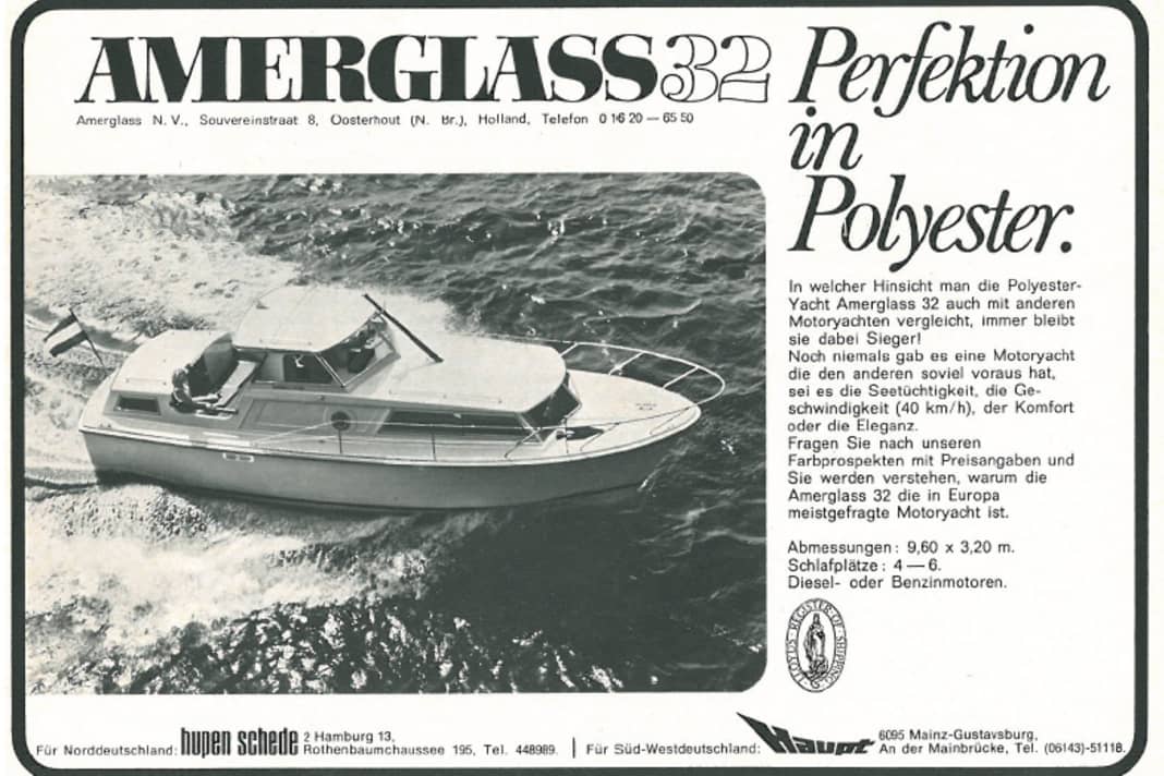 Perfection in polyester: even if you wouldn't necessarily call it that today, in 1971 it was seen quite differently. Advertisement in BOOTE for the classic Amerglass 32.