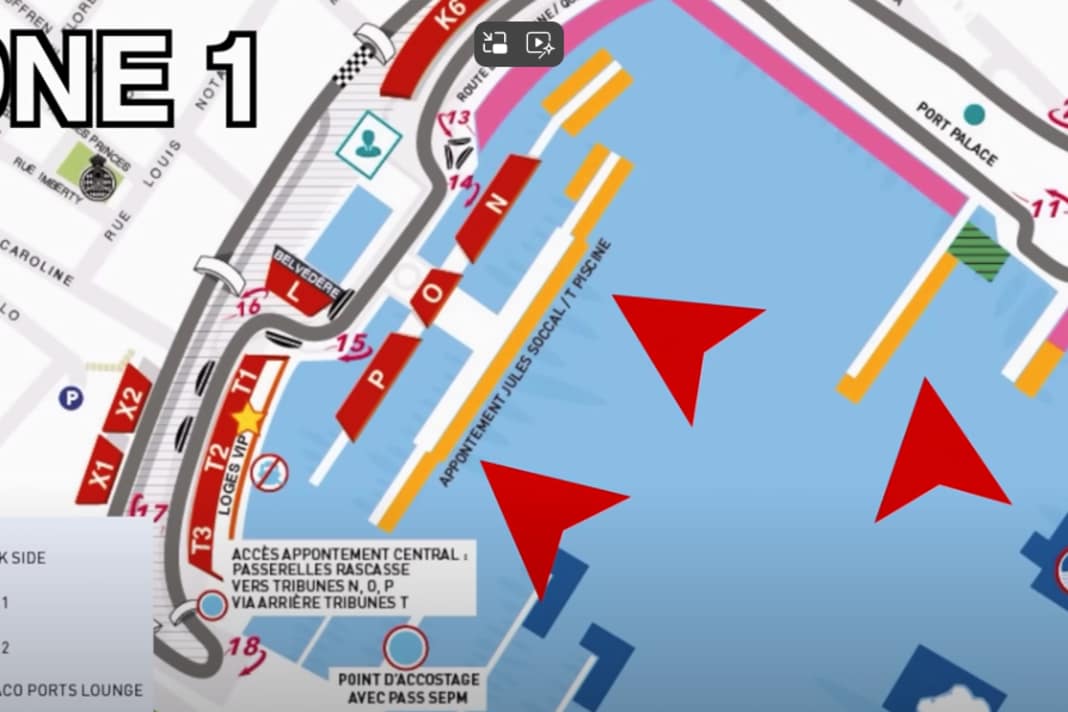 Zone 1: Superyachts moored close to the race track