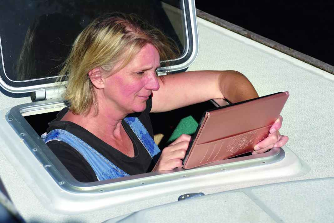 Tablets and smartphones are used on almost every boat